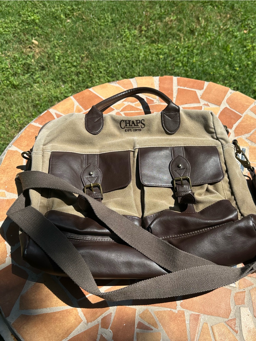 Chaps‎ Elmhurst Washed Canvas & Leather Trim Business Travel Messenger Bag